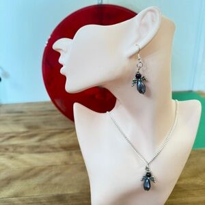 Crystal Angels Drop Dangle Earrings & Matching Necklace AB Aurora Borealis